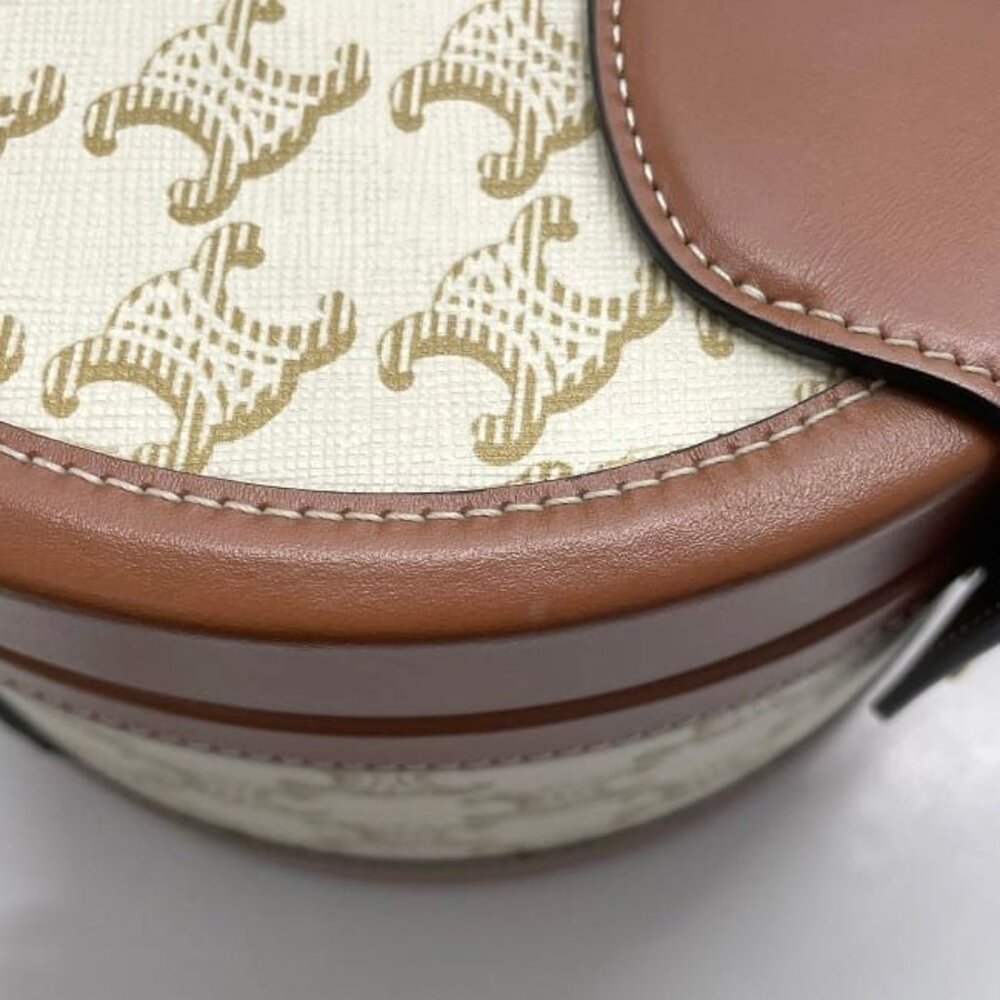 Celine Shoulder Bag Tambour White Brown Triomphe - Picture 7 of 10